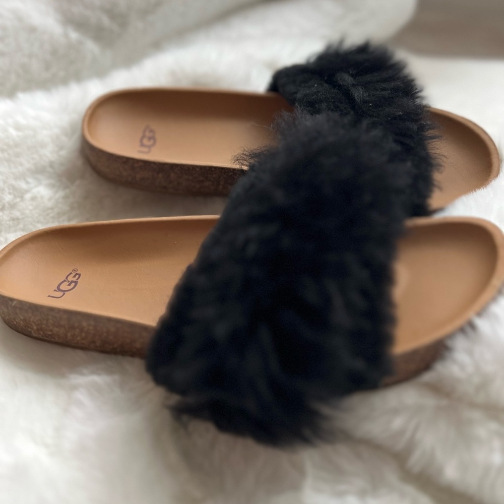 UGG Diane Wisp Black Fluff Fluffie Slide Slip-on Slippers Sandals Size 8 Women